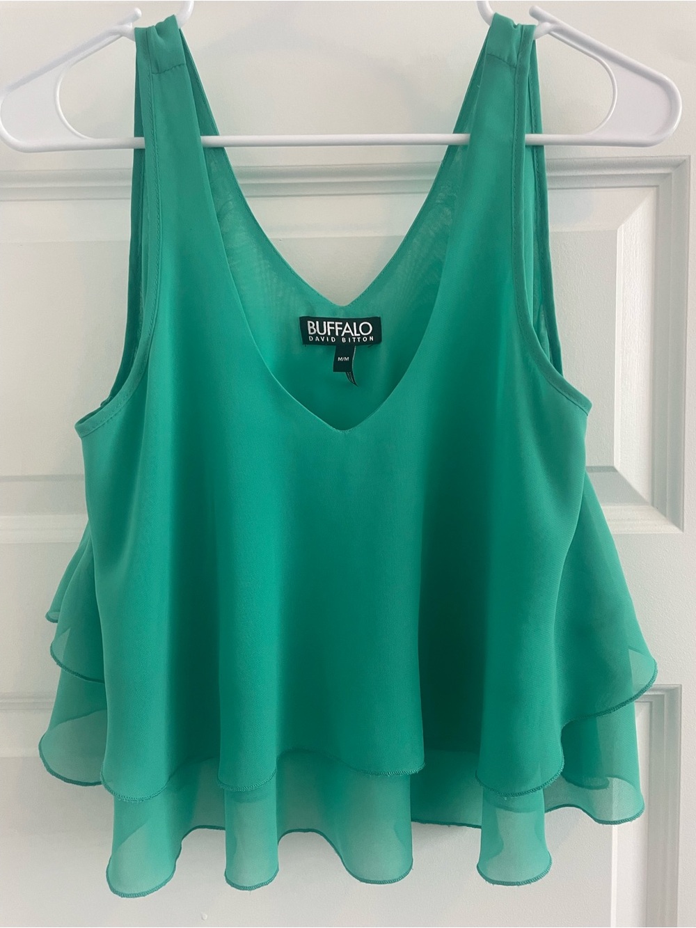 Buffalo David Bitton Teal Layered V-Neck Chiffon Tank